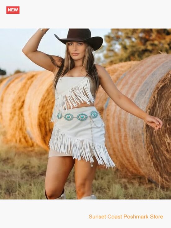 Western Turquoise Concho Chain Belt for Cowgirl Waist Dress Jeans